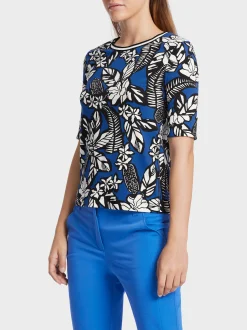 Marc Cain Shirts & Tops-T-SHIRT MIT FLORALEM PRINT bright royal blue