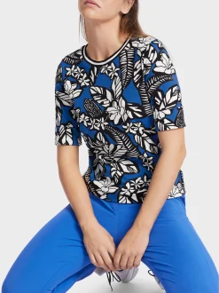 Marc Cain Shirts & Tops-T-SHIRT MIT FLORALEM PRINT bright royal blue
