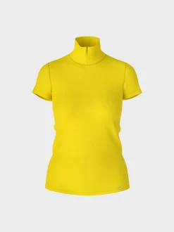 Marc Cain Shirts & Tops-T-SHIRT MIT GESCHLITZTEM MOCK-NECK bright sulphur
