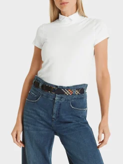 Marc Cain Shirts & Tops-T-SHIRT MIT GESCHLITZTEM MOCK-NECK white