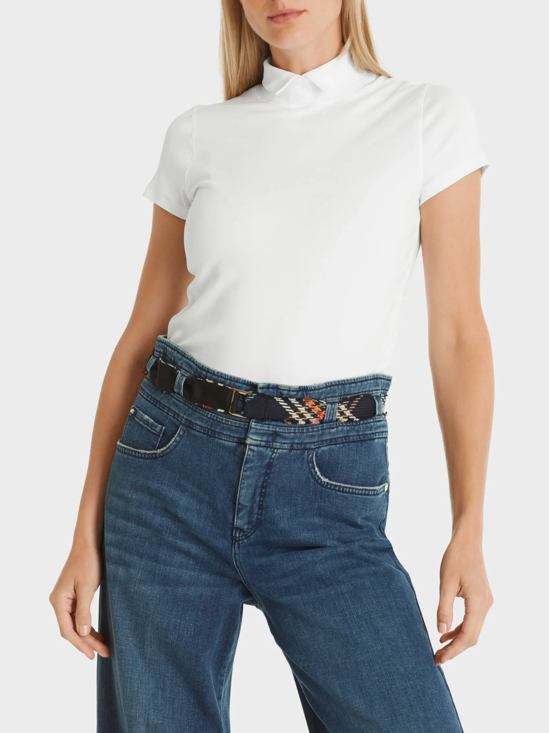 Marc Cain Shirts & Tops-T-SHIRT MIT GESCHLITZTEM MOCK-NECK white