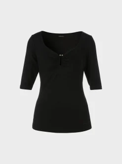 Marc Cain Shirts & Tops-T-SHIRT MIT HERZFÖRMIGEM DEKOLLETEE black