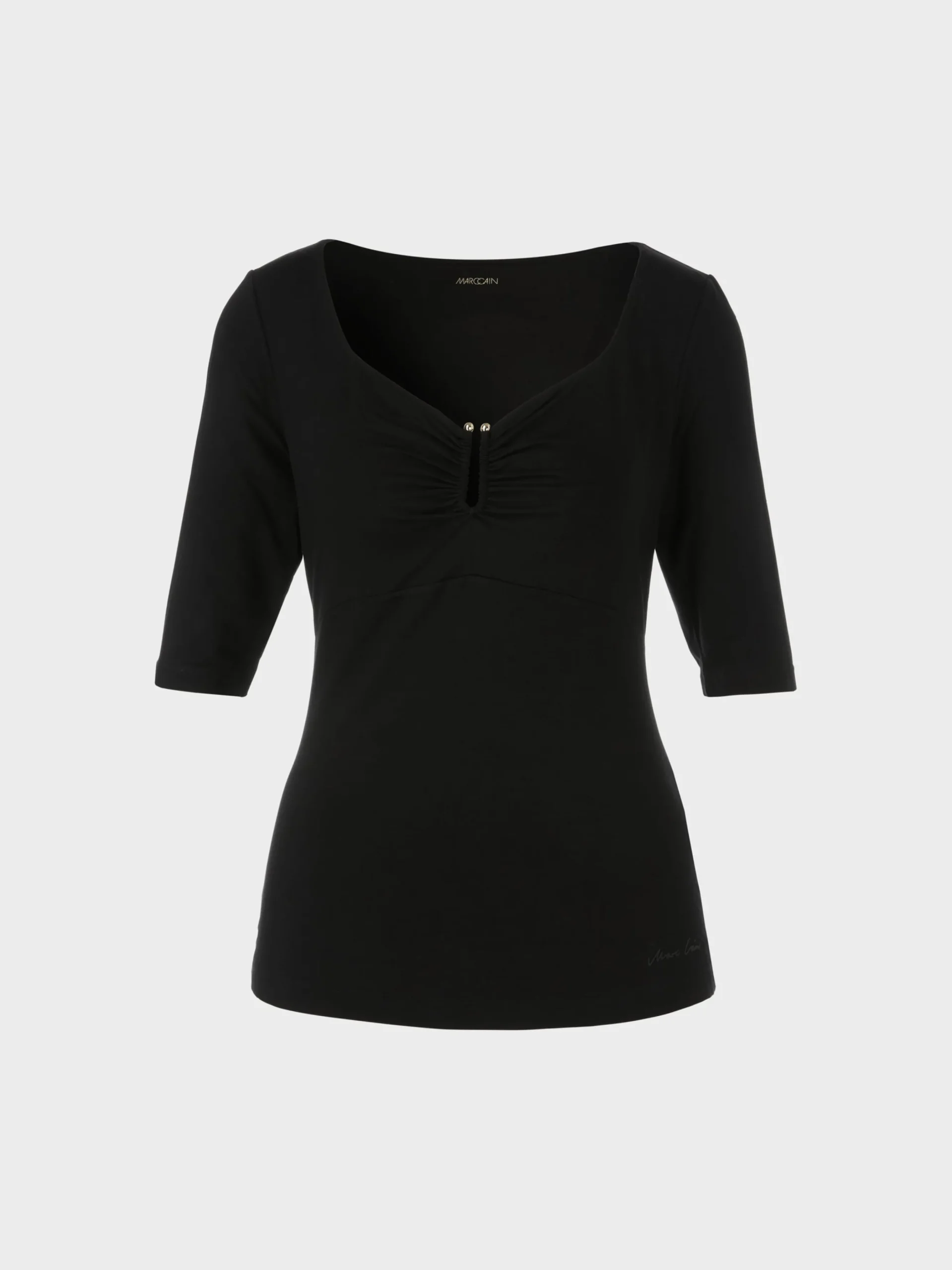 Marc Cain Shirts & Tops-T-SHIRT MIT HERZFÖRMIGEM DEKOLLETEE black