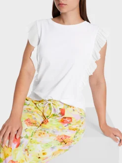 Marc Cain Shirts & Tops-T-SHIRT MIT KURZEM RÜSCHEN-ÄRMEL white