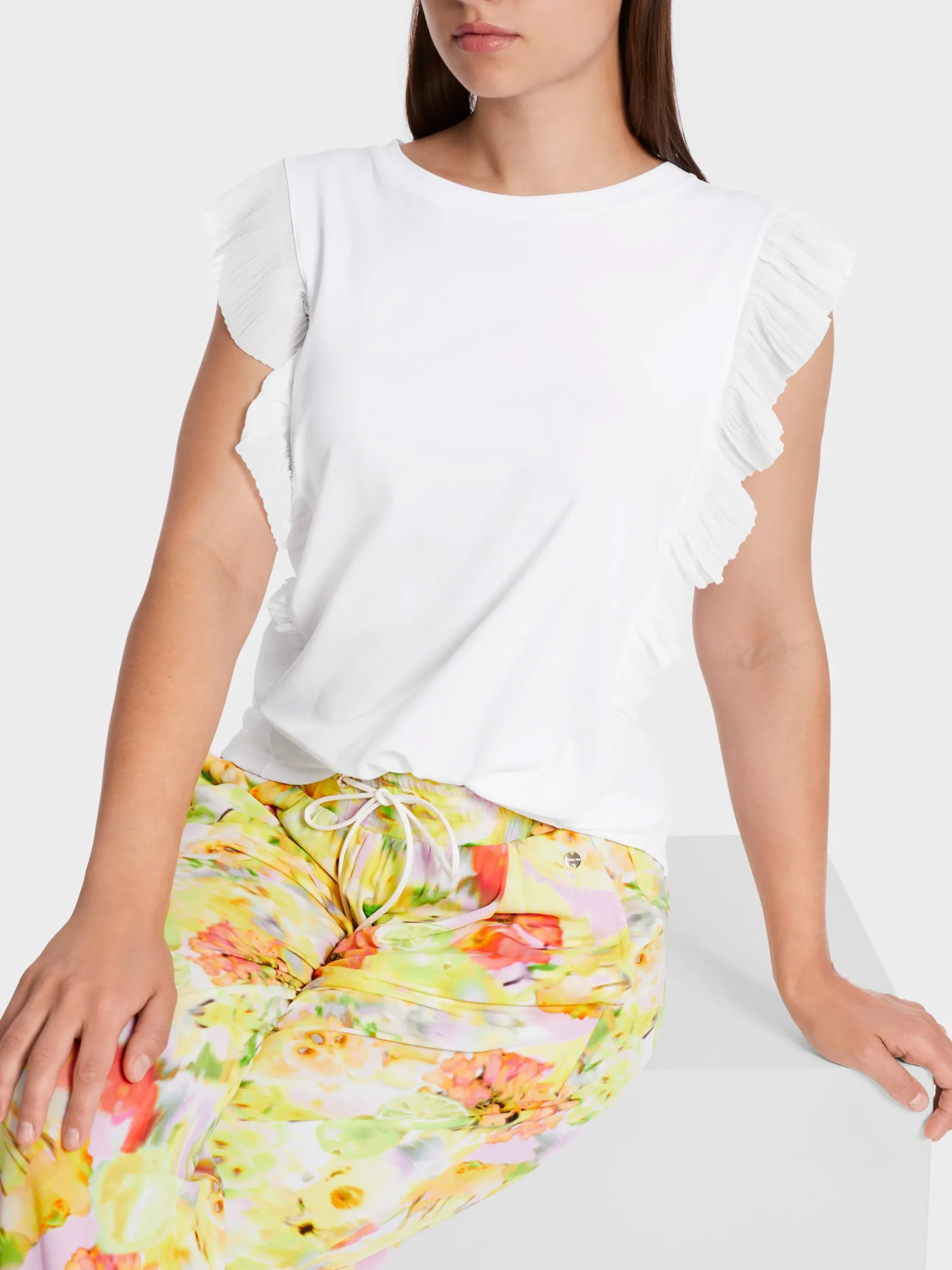 Marc Cain Shirts & Tops-T-SHIRT MIT KURZEM RÜSCHEN-ÄRMEL white