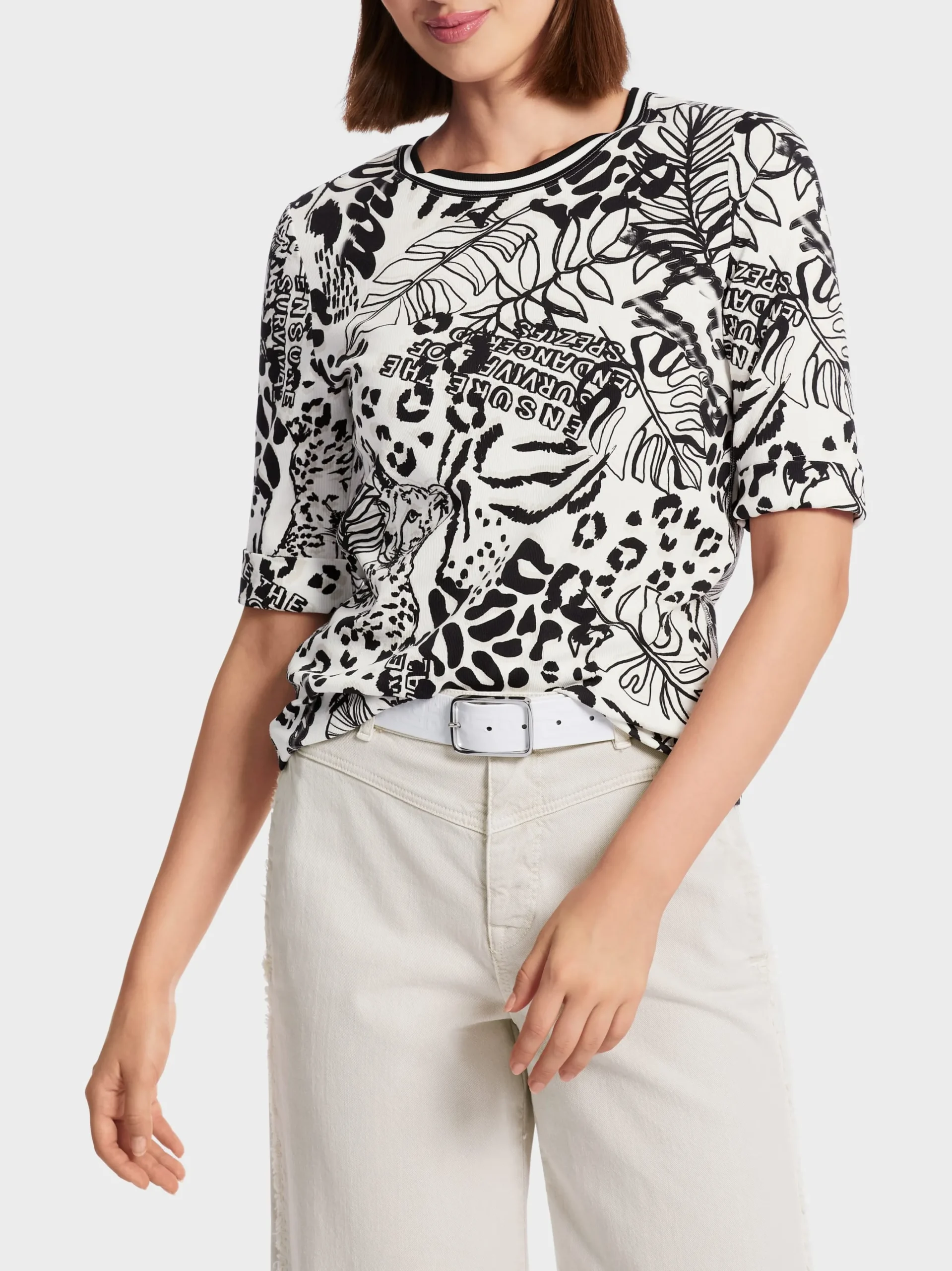 Marc Cain Shirts & Tops-T-SHIRT MIT LEO-PRINT off-white