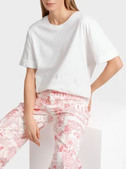 Marc Cain Shirts & Tops-T-SHIRT MIT LOCHSTICKEREI white