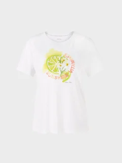 Marc Cain Shirts & Tops-T-SHIRT MIT PAILLETTENSTICKEREI white