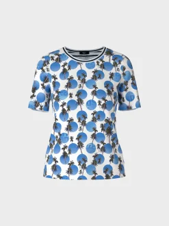 Marc Cain Shirts & Tops-T-SHIRT MIT PALMENPRINT bright azure