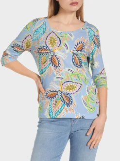 Marc Cain Shirts & Tops-T-SHIRT MIT ¾-ÄRMEL deep summer sky
