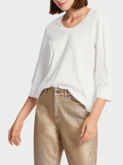 Marc Cain Shirts & Tops-T-SHIRT MIT TIEFEM RUNDHALS off-white