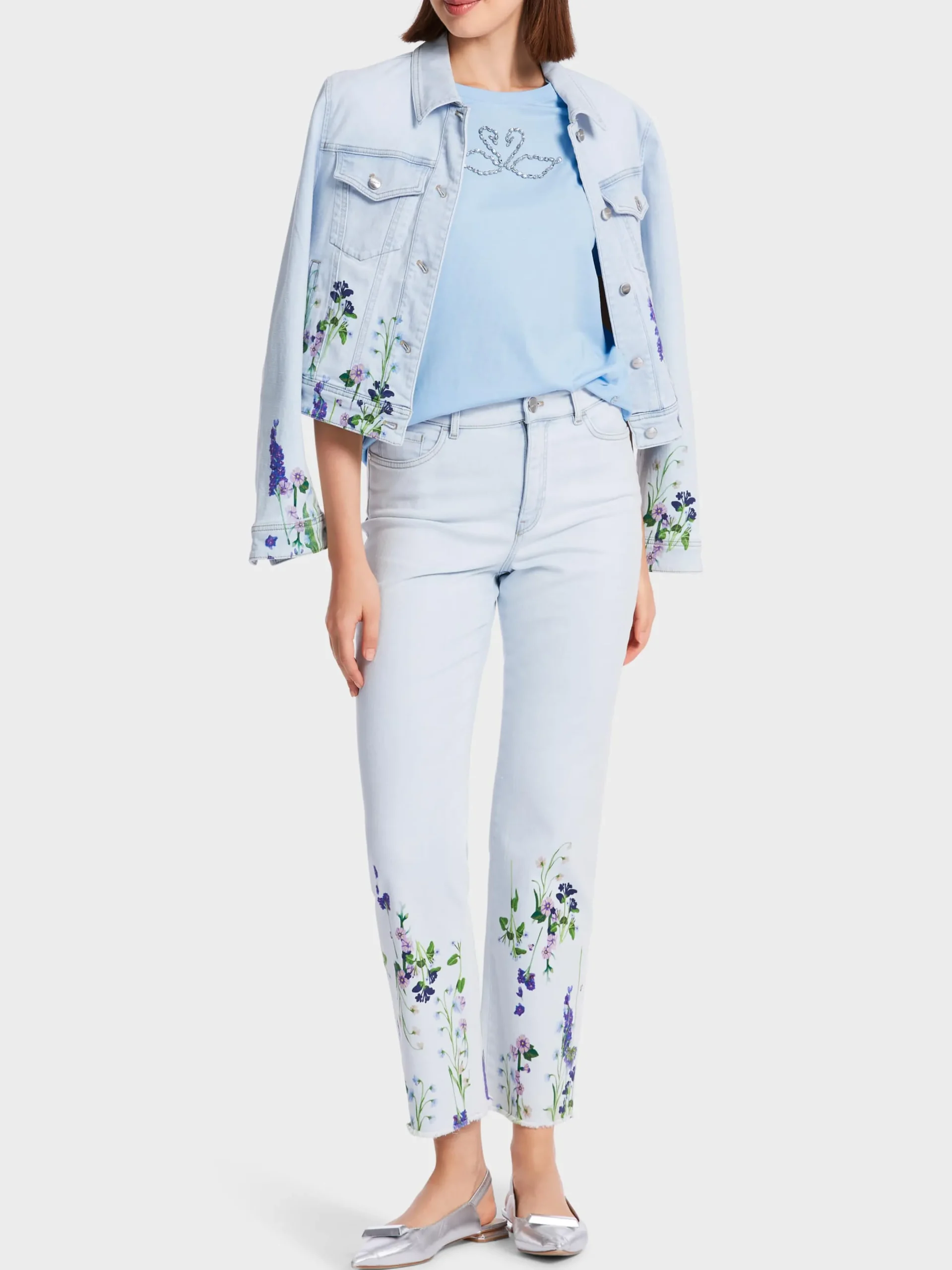 Marc Cain Shirts & Tops-T-SHIRT "RETHINK TOGETHER" MIT PERLEN soft summer sky
