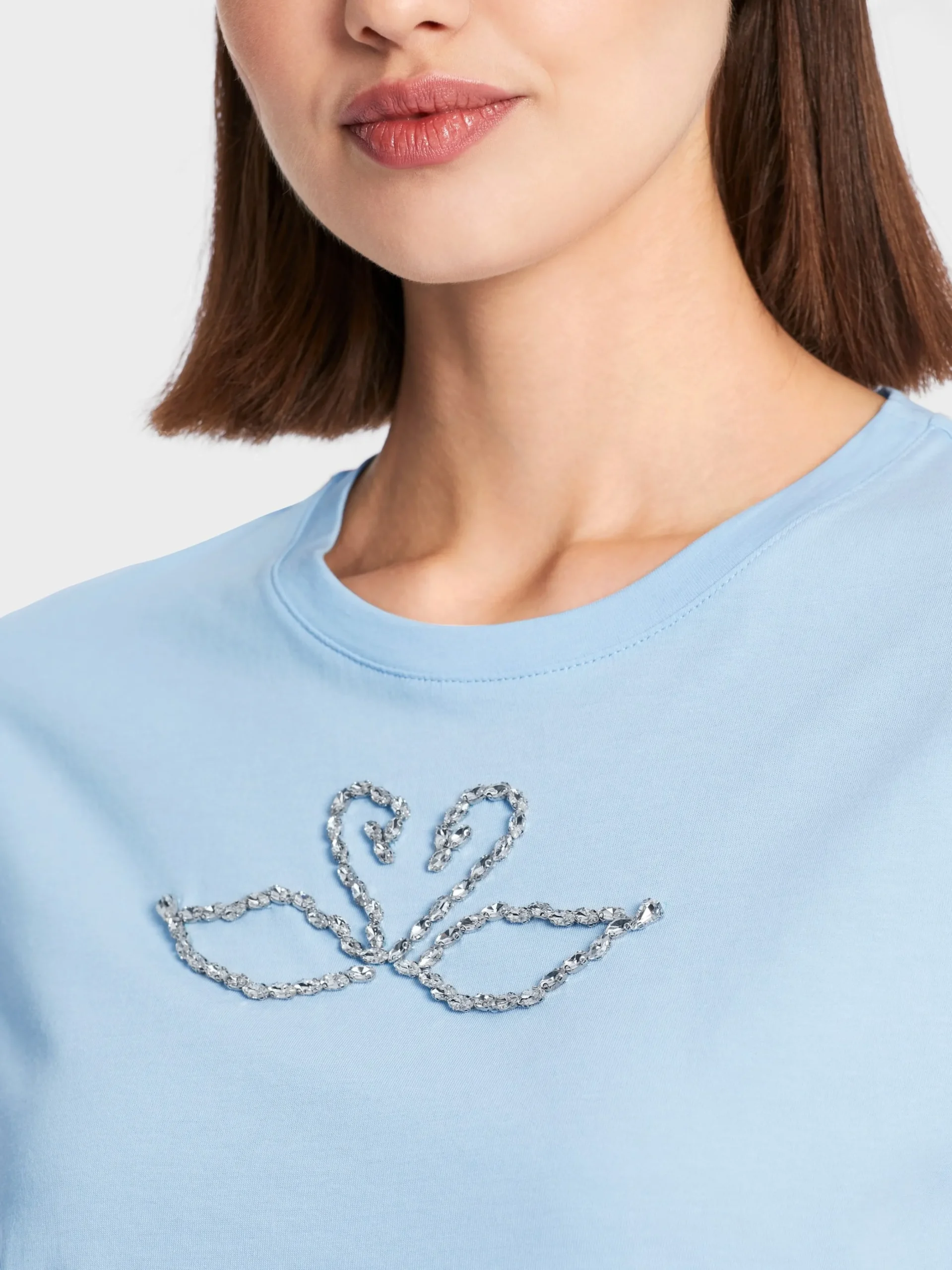 Marc Cain Shirts & Tops-T-SHIRT "RETHINK TOGETHER" MIT PERLEN soft summer sky