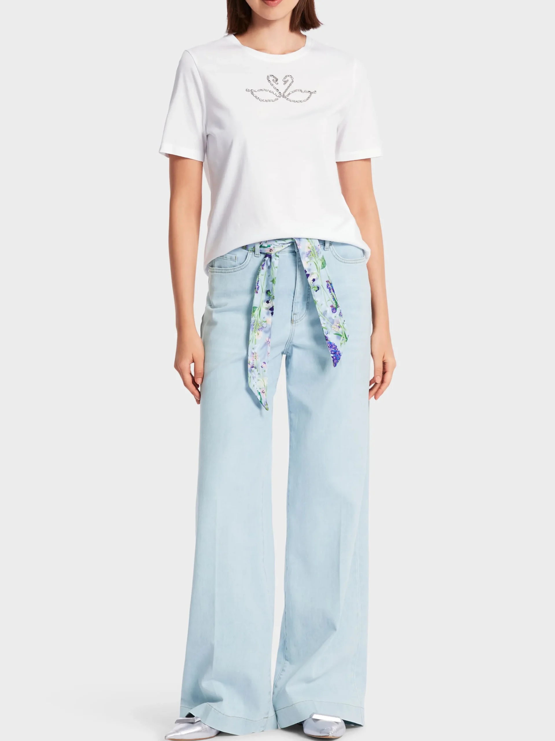Marc Cain Shirts & Tops-T-SHIRT "RETHINK TOGETHER" MIT PERLEN white