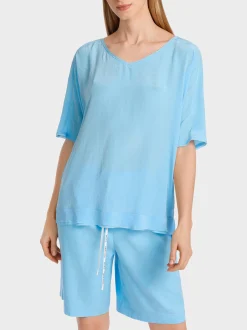 Marc Cain Blusen & Tuniken-UNIFARBENE SCHLUPFBLUSE light turquoise