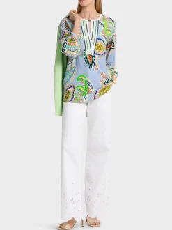 Marc Cain Blusen & Tuniken|Shirts & Tops-VISKOSEBLUSE IM MUSTERMIX deep summer sky