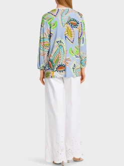 Marc Cain Blusen & Tuniken|Shirts & Tops-VISKOSEBLUSE IM MUSTERMIX deep summer sky