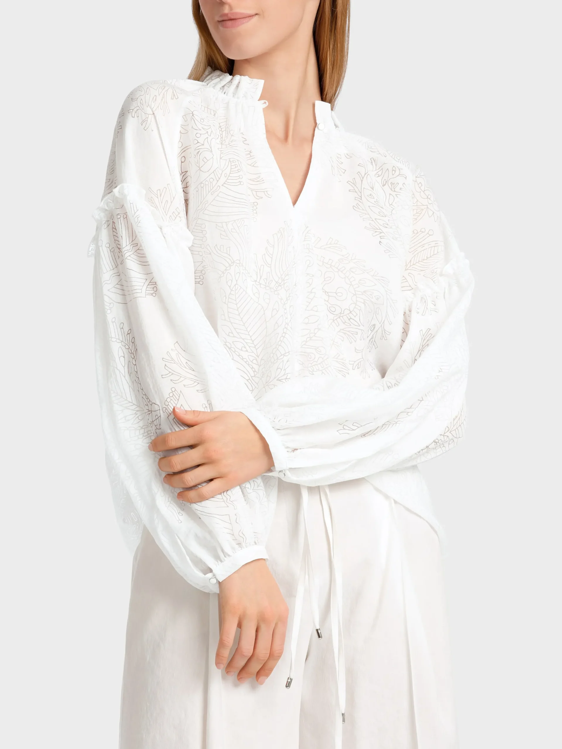 Marc Cain Blusen & Tuniken-VISKOSEBLUSE IN TRANSPARENZ-/OPAK-DESSIN white