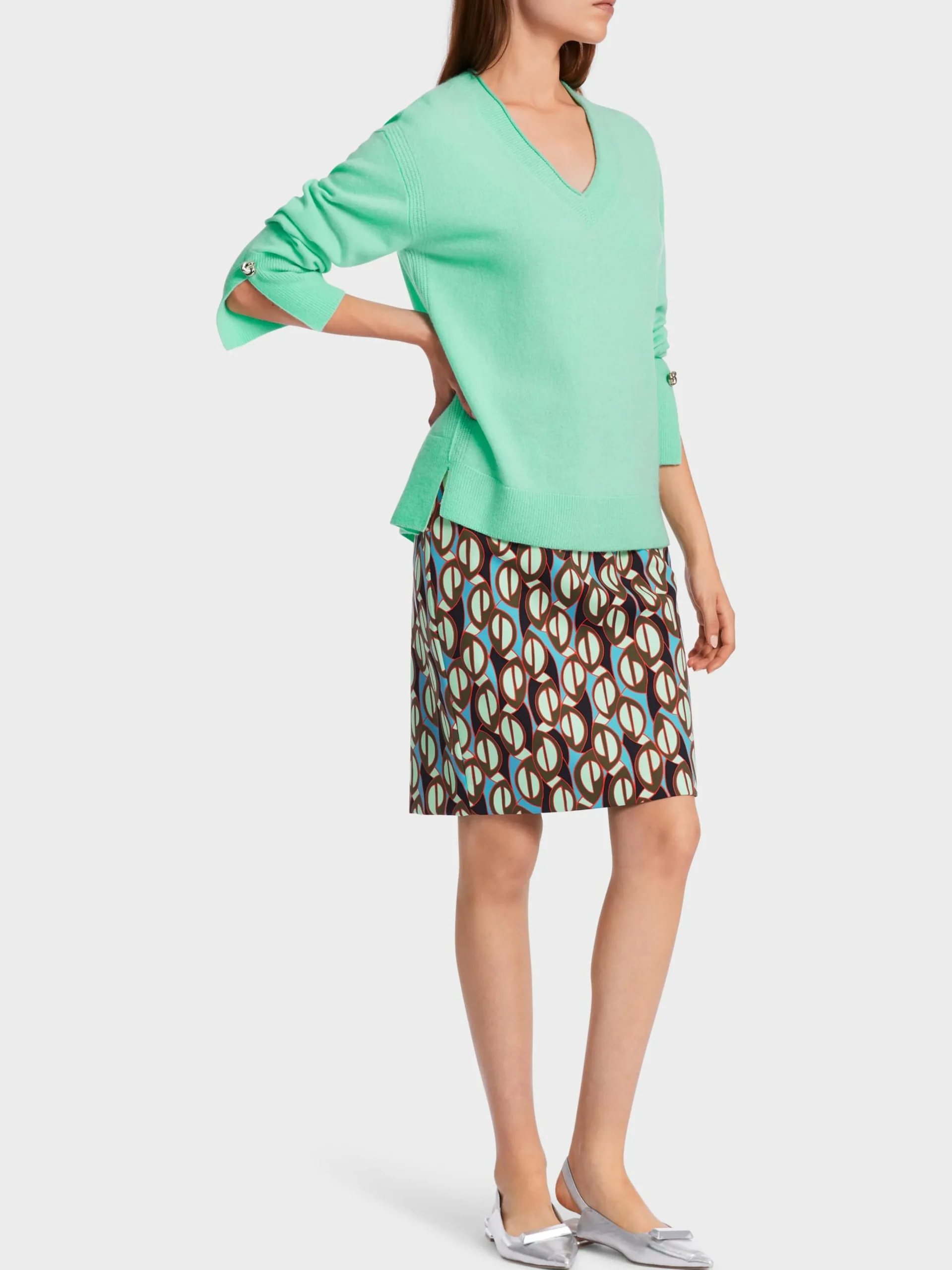 Marc Cain Pullover & Sweatshirts|Strick-V-NECK-PULLI "RETHINK TOGETHER" soft malachite