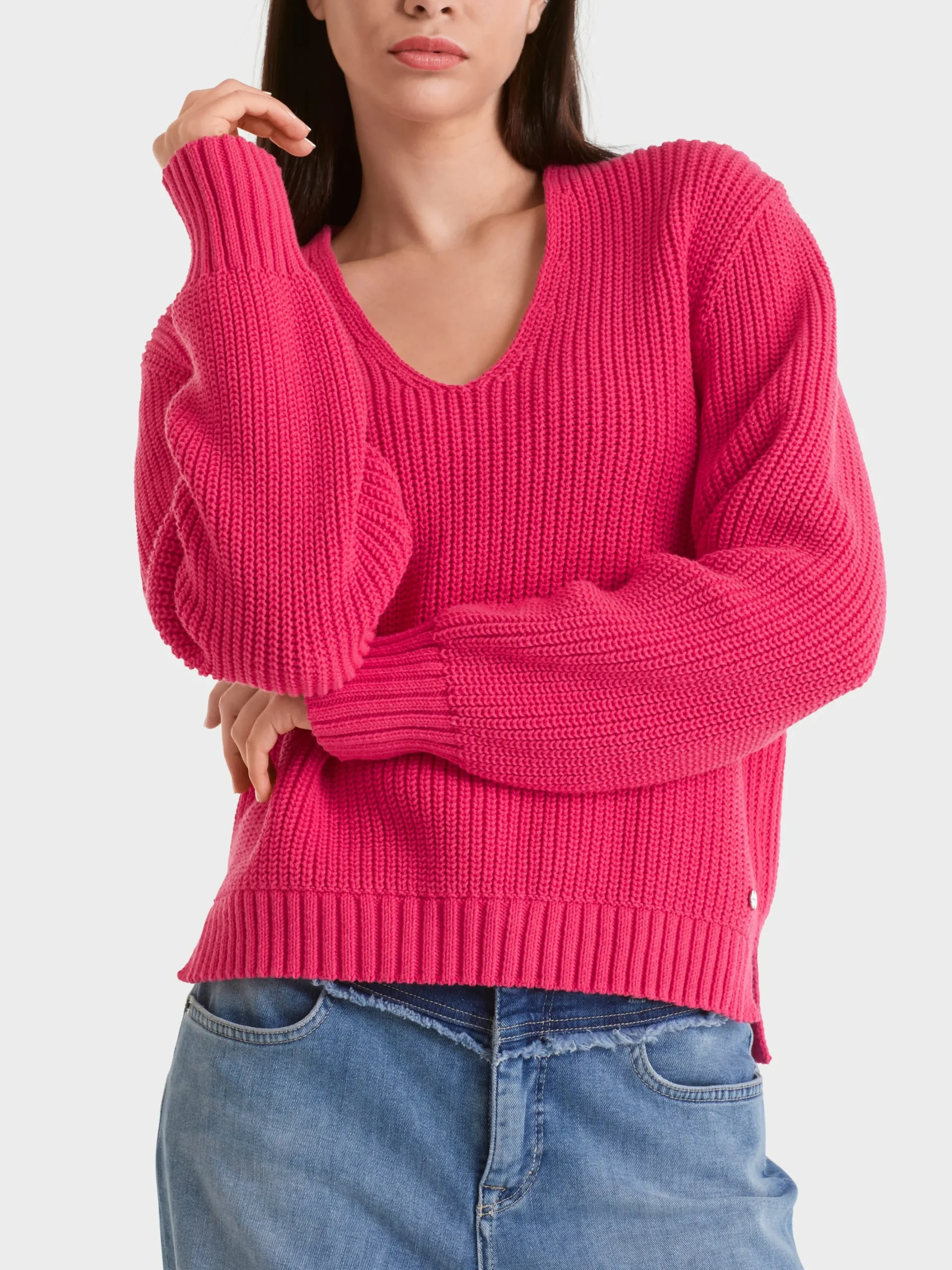 Marc Cain Pullover & Sweatshirts-V-NECK-PULLOVER KNITTED IN GERMANY super pink