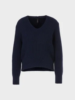 Marc Cain Pullover & Sweatshirts-V-NECK-PULLOVER KNITTED IN GERMANY midnight blue