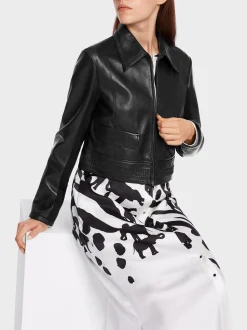 Marc Cain Jacken-WEICHE LEDERJACKE MIT JERSEY-INSERT black