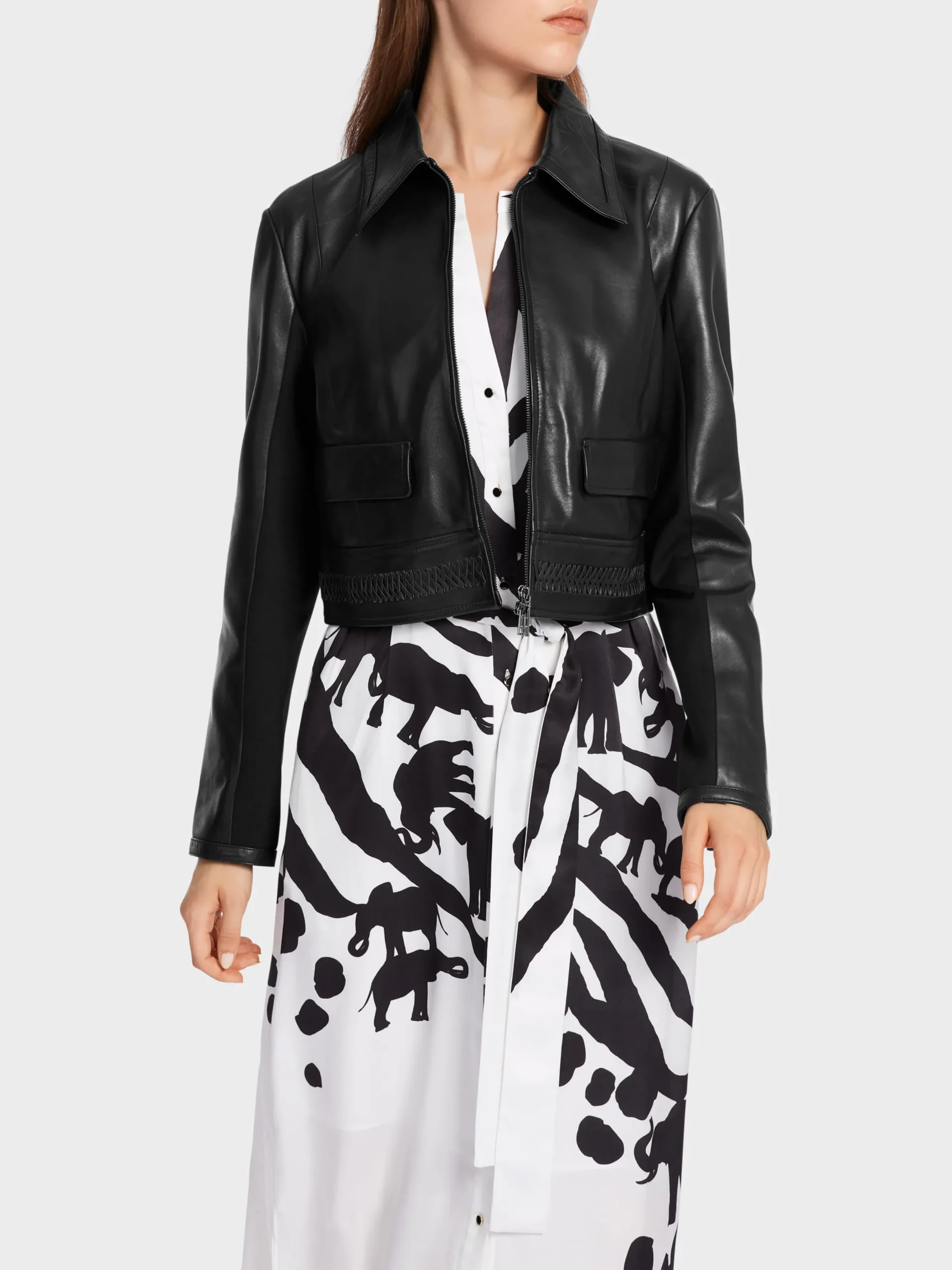 Marc Cain Jacken-WEICHE LEDERJACKE MIT JERSEY-INSERT black