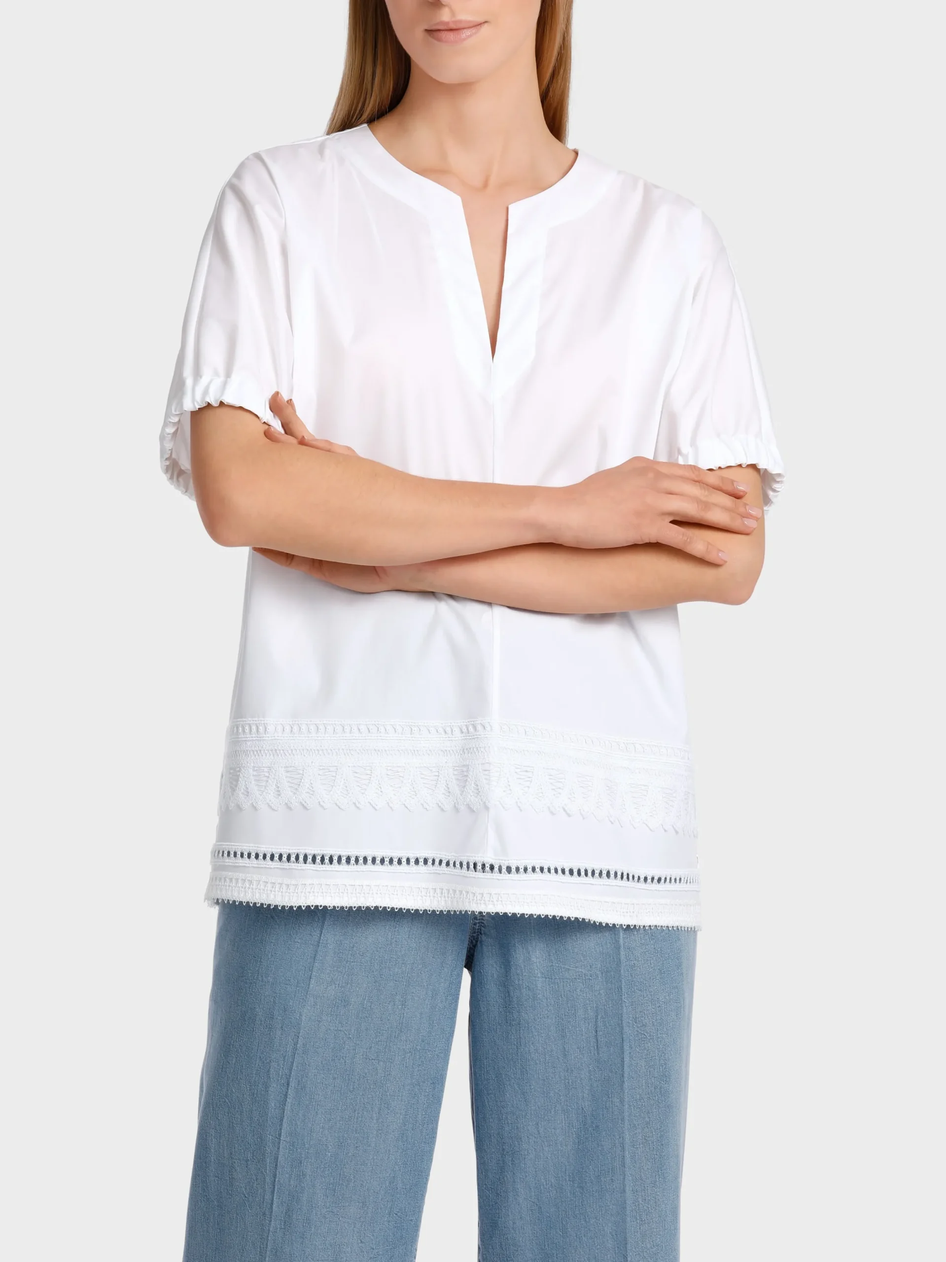 Marc Cain Blusen & Tuniken-WEITE BLUSE MIT SPITZENDETAILS white