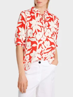 Marc Cain Blusen & Tuniken-WEITE VISKOSEBLUSE MIT ALLOVERPRINT bright tomato